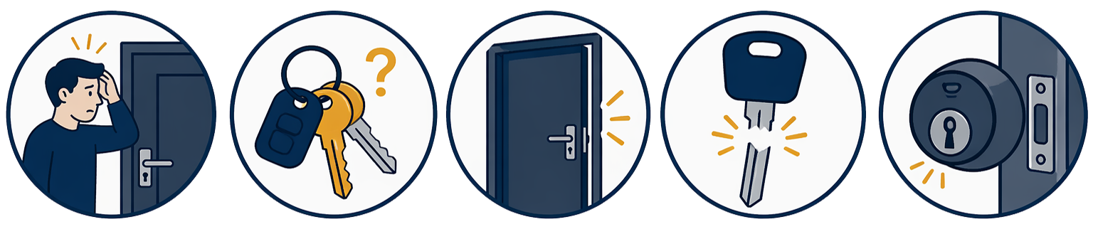 Locksmith Services for common problems - locked out, lost keys, door won't open, snapped keys, jammed locks